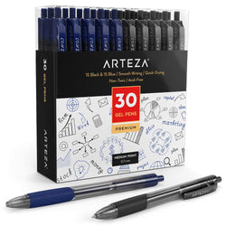 Arteza Gel Pens, Set of 30 Roller Ball Bullet Journal Pens (15 Black & 15 Blue), Quick-Drying Ink, Fine Point for Writing, Taking Notes & Sketching