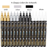 Acrylic Paint Pens White Paint Markers Metallic for Rock Fabric Wood Glass Canvas Ceramic, 5 White 4 Black 3 Gold & 3 Silver, Water Based Ink
