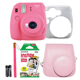 Fujifilm Instax Mini 9 Instant Film Camera Holiday Bundle (Flamingo Pink) 1 x Pack 10 Sheets instax Film with Pink Instax Groovy Case