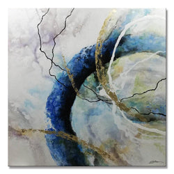 Yihui Arts Handmade Modern Abstract Oil Painting on Canvas Romantic Circle Stretched Large Wall Art Ready to Hang for Gift Idea Living Room Home Decoration (40Wx40L)
