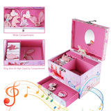 Abody Girl's Musical Jewelry Storage Box, Music Jewelry Box with Spinning Horse, Pullout Drawer and Ring Slots, Includes Bonus 4 Clips and 2 Hair Bows, Pink Castle Design