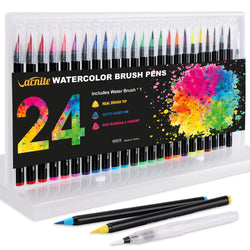 Vacnite Watercolor Brush Pens, Set of 24 Colors Watercolor Markers and Water Pen, Flexible Real Brush Tips, Paint Pens for Artists, Beginners, Adults and Kids Coloring, Calligraphy and Drawing