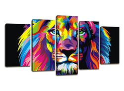 Modern Painting Canvas Wall Art Art Prints - 5 Panel Colorful Lion Art Pictures Print On Canvas Decoration Home and Bathroom Wall