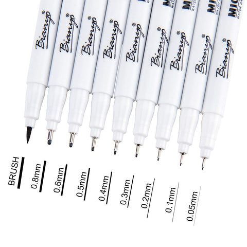 Bianyo Micro-Line Pens Fineliner, Set of 9