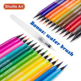 Shuttle Art 26 Pack Real Watercolor Brush Pens, 25 Colors Watercolor Brush Markers with 1 Water Brush Pen,Soft Flexible Tip Perfect for Adult Coloring Books, Manga, Comic, Calligraphy