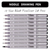 Donseen Fineliner Pen|Drawing Pens Set of 10 Black Ink Fineliner Pens|Waterproof Archival Ink,Brush Calligraphy Tip Nibs Sketch|Hand Drawing|Building Sketch|Design Painting
