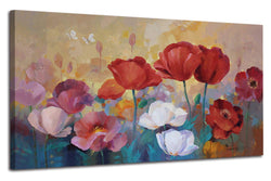 Arjun Canvas Wall Art Red Poppies Flowers Painting Colorful Plants Florals Picture, 48"x24" One Panel Large Size Picture Prints Framed Large for Living Room Bedroom Kitchen Home Office Decor