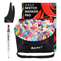 Arrtx 168 Colors Graphic Drawing Painting Alcohol Markers Dual Tip Sketch Twin Marker Design Coloring Highlighting Set with Carry Bag, A4 Book, Glove