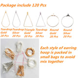 Xinhongo 120 Pcs Beading Hoop Earring Finding with Loop Jewelry Finding for Earring Jewelry Making Earring DIY Craft,Teardrop,Triangle and Round(Gold/Silver)