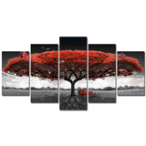 Lingula Art Canvas Painting Trees Landscape Modern Decor Black White Wall Art with Framed Red Tree Landscape Canvas Prints Home Decorations Wall Decor Giclee 5 Panels