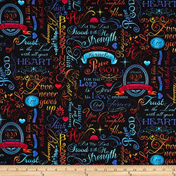 Timeless Treasures 0419533 Faith Words Fabric by The Yard, Brite