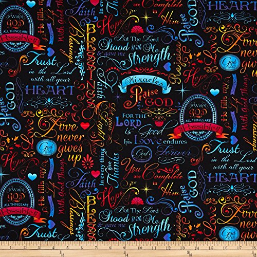 Timeless Treasures 0419533 Faith Words Fabric by The Yard, Brite