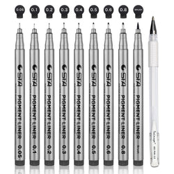 Dainayw Black Micro-Pen Fineliner Ink Pens, Fine Point Liner Pen, Waterproof Archival Ink for Artist Illustration, Office Documents, Scrapbooking, Technical Drawing, Manga Basic Set, 10 Piece