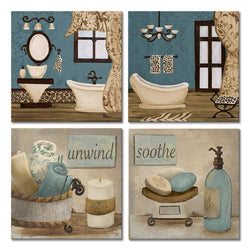 VIIVEI Bathroom Canvas Wall Art Prints Framed Ready to Hang Teal Blue Wall Decor Vintage Paintings Posters Great Gift Home Artwork (16"x16", 09 Bathroom Decor)