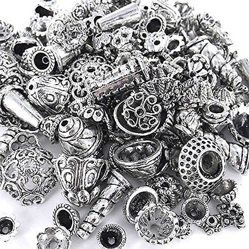 eCrafty EC-5003 70-Piece Bali Style Jewelry Making Metal Bead Caps Deluxe New Mix, 100gm, Silver