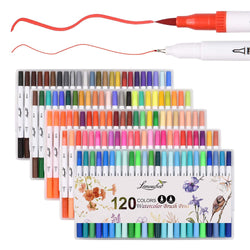 L'émouchet 120 Colors Dual Tip Brush Marker Pens, 0.4 Fine Tip Marker Pens and Watercolor Brush Highlighter Pen Set for Bullet Journal Adults Coloring Book Note Taking Writing Planning Art Project