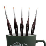 Detail Paint Brushes Set Artist Paint Brushes Painting Supplies for Art Watercolor Acrylics Oil, 5 Pieces (Dark Brown)