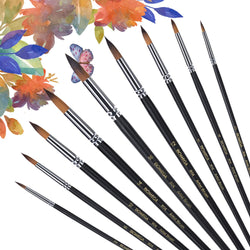 Paint Brush Set Paint Brushes Watercolor 9pcs Round Pointed Tip Nylon Hair Artist Acrylic Brush Watercolor Oil Painting for Watercolors,Acrylics,Inks,Gouache,Oil and Tempera
