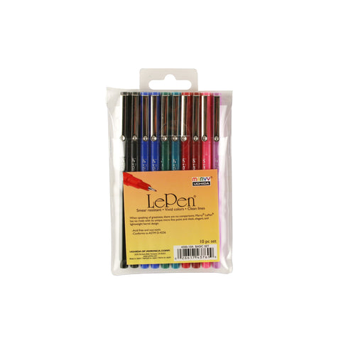 Uchida 430010A , Le Pen, 0.3 Millimeter point, Pen Set, 10 Pack, Multicolor