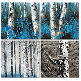 3Hdeko - 3D Blue Gray Aspen Tree Canvas Wall Art Hand Painted Textured Oil Painting Abstract Birch Forest Landscape Picture, Large 3 Piece Home Decoration for Living Room Bedroom, Framed (60x30inch)