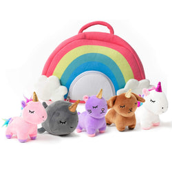 PixieCrush Unicorn Toys Stuffed Animal Gift Plush Set with Rainbow Case - 5 Piece Stuffed Animals with 2 Unicorns, Kitty, Puppy, and Narwhal - Toddler Gifts for Girls Aged 3, 4, 5 ,6 ,7, 8 yr olds