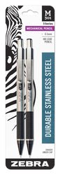 Zebra 54012 Stainless Steel Mechanical Pencil, 0.5mm Point Size, Standard HB Lead, Black Grip, 2-Count