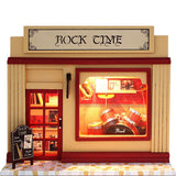 HMANE 3D Assembly DIY Dollhouse Kit Store House Kit Miniature Furniture Toys with LED Light Best Birthday for Women and Girls - (Rock Time)