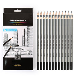24 Drawing Pencils Set, Art Sketching Pencils 14B, 12B, 10B, 9B, 8B, 7B, 6B, 5B, 4B, 3B, 2B, B, HB, F, H - 9H, Shading Graphite Pencils for Adults & Kid Artists