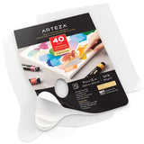 Arteza Disposable Palette Paper Pad, 9x12 Inch, 40 White Sheets, 54 lb, Glue-Bound, Bleed-Proof Paint Palette with Thumb Hole, for Oil Paint, Acrylics, Watercolors & Gouache