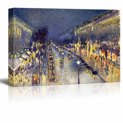 wall26 - The Boulevard Montmartre at Night by Camille Pissarro - Canvas Print Wall Art Famous Oil Painting Reproduction - 32" x 48"