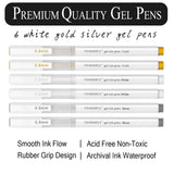 White Gold Silver Gel Pens, PANDAFLY 3 Colors Gel Ink Pen Set, Archival Ink Fine Tip Sketching Pens For Illustration Design, Art Drawing, Black Paper Drawing, Adult Coloring Book, Pack of 6