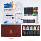 Vigorfu Luxury Art Supply 129 Piece-Mega Wood Box Art, Painting & Drawing Set with Color Mixing Wheel and Drawing Sketching Paper Pads