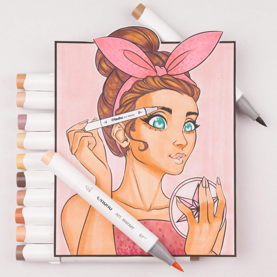 Ohuhu Alcohol Markers Skin Tones Slim Broad and Fine Double Tipped  Alcohol-based Marker Set for Artists Adults Coloring Professional  Illustration, 24