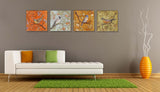 SmartWallArt - 4 Panel Large Size Similar Wall Art - Colorful Birds on Curly Branches Quadrate Painting - 4 Panels Similar Picture Print on Canvas for Living Room Decor Or as A Gift