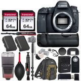 Canon EOS 6D Mark II Wi-Fi DSLR Camera Body - with Pro Battery Grip, TTL Flash, Canon Backpack,128GB Memory, Replacement Battery for LP-E6N, 72" Monopod, RC-6 Wireless Remote, and More.(19 Items)