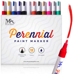Permanent Paint Markers Set - 12 Colors - Oil-Based - High Permanence - Marker Pens for Glass, Use on Metal, Wood, Porcelain, Plastic, Pottery, Fabric, Poster Board - MozArt Supplies