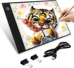 Elfeland Tracing Light Box, Ultra-Thin Portable A4 LED Artcraft Light Pad Light Tablet Tracer Stepless Dimmable Brightness with Smart Memory USB Powered Light Table Light Board for Drawing Sketching