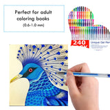 Caliart 240 Gel Pens Set for Adult Coloring Books Doodling Drawing Scrapbooking - 120 Coloring Pens Plus 120 Unique Refills