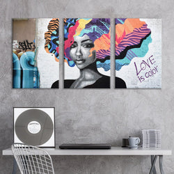 wall26 - 3 Panel Canvas Wall Art - Triptych Street Graffiti Series - Love is Color - Giclee Print Gallery Wrap Modern Home Decor Ready to Hang - 16"x24" x 3 Panels
