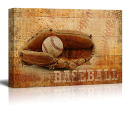 wall26 - Rustic Baseball - Mitt and Ball Vintage Wood Grain - Canvas Art Home Decor - 12x18 inches