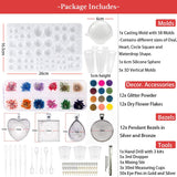 Sthabt - 107pcs Silicone Resin Jewelry Casting Mold with Glitter and Flower Decoration DIY Artcraft Project Gift Pendant Making Tools Set for Beginners