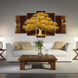 Wieco Art Golden Tree Large 5 Panels Modern Flowers 100% Hand Painted Stretched and Framed Abstract Life Floral Oil Paintings on Canvas Wall Art Work Ready to Hang for Bathroom Kitchen Home Decor L