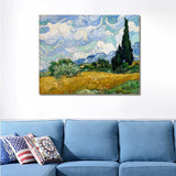Wieco Art Wheat Field with Cypresses by Van Gogh Famous Oil Paintings Reproduction Extra Large Modern Gallery Wrapped Landscape Giclee Canvas Prints Artwork on Canvas Wall Art for Home Decorations