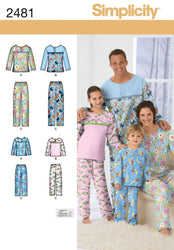 Simplicity Child, Teen, and Adult Pajama Tops and Pants Sewing Pattern, Sizes XS-XL