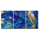 wall26 - 3 Piece Canvas Wall Art - Marbled Blue Abstract Background. Liquid Marble Pattern. - Modern Home Decor Stretched and Framed Ready to Hang - 24"x36"x3 Panels