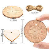 Unfinished Natural Wood Slices - 40 Pcs 2"-2.4" Pine Wood Kit Wooden Circles for Arts Crafts Ornaments DIY Weddings Christmas, with 33 Feet Twine, 5 Pcs Heart Shape Wood Slices As Bonus