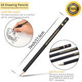 Professional Drawing Sketching Pencil - 24 Piece Artist Pencils Kit Includes Graphite, Charcoal and Eraser Pencils(7H-14B), Shading Graphite Pencils for Adults Kid Beginners Pro Artists