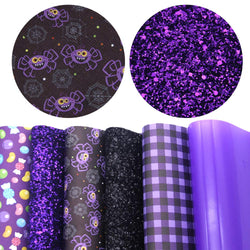 David accessories 6 Pcs 8" x 13" (20 cm x 34 cm) Jelly Halloween Printed Faux Leather Fabric Sheets Include 3 Kinds of Leather Fabric for DIY Bows Earrings Making Crafts (Halloween Set B)