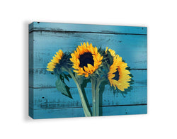 Rustic Bathroom Decor for the Home Country Wall Art for Bedroom Sunflower Themed Bathroom Pictures Wall Decor Kitchen Canvas Framed Wall Art Artwork for Walls Blue Wooden Board Modern Home Size 12x16