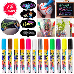 12 Pack Liquid Chalk Markers for Blackboards - Bold Color Dry Erase Marker Pens - Chalk Markers for Chalkboards Signs, Windows, Blackboard, Glass - 6mm Reversible Tip-8 Chalkboard Labels (6mm 12 pack)
